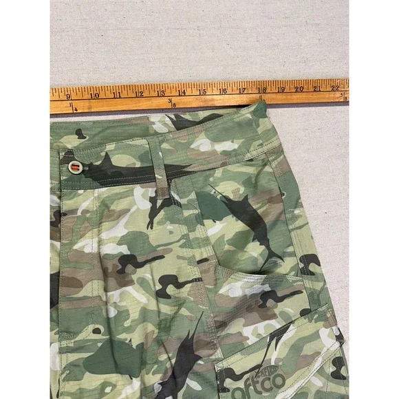 AFTCO Mens 36 Marlin Camo Fishing Cargo Shorts Green Ripstop 6 Pocket - Picture 3 of 8